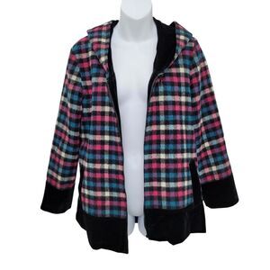 2/$20 Y2K Black & Blue Plaid Pattern Jacket Size: M